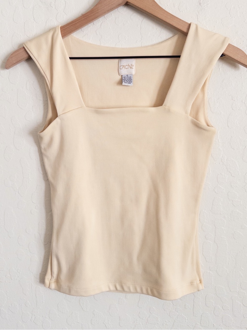 Vintage 90s Y2K Cache Butter Yellow Square Neck Fitted Stretch Tank Top Small